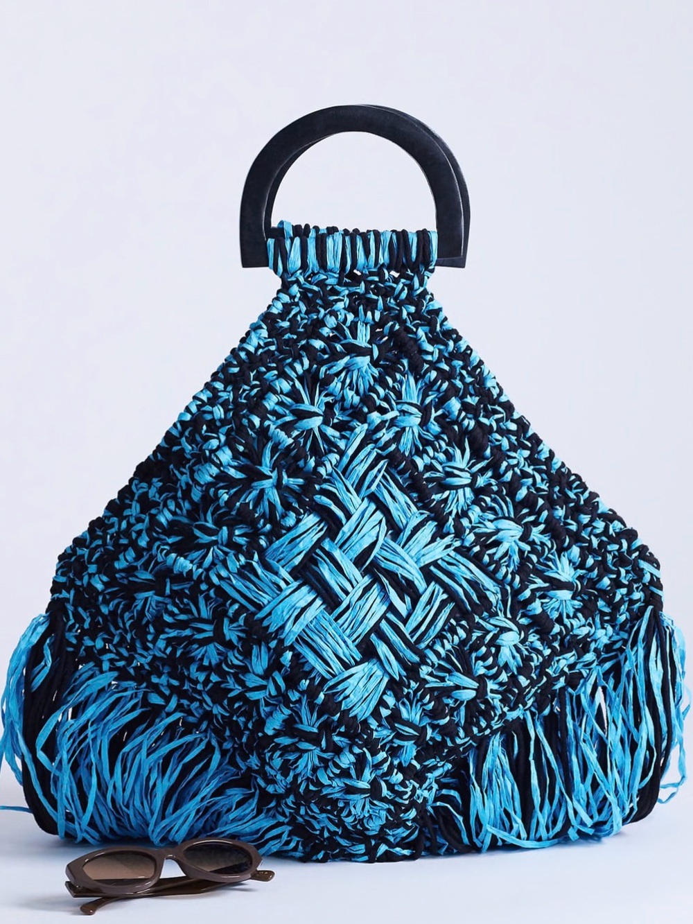 Topshop Black and Bright Blue Woven Fringe Satchel - Picture 3 of 5